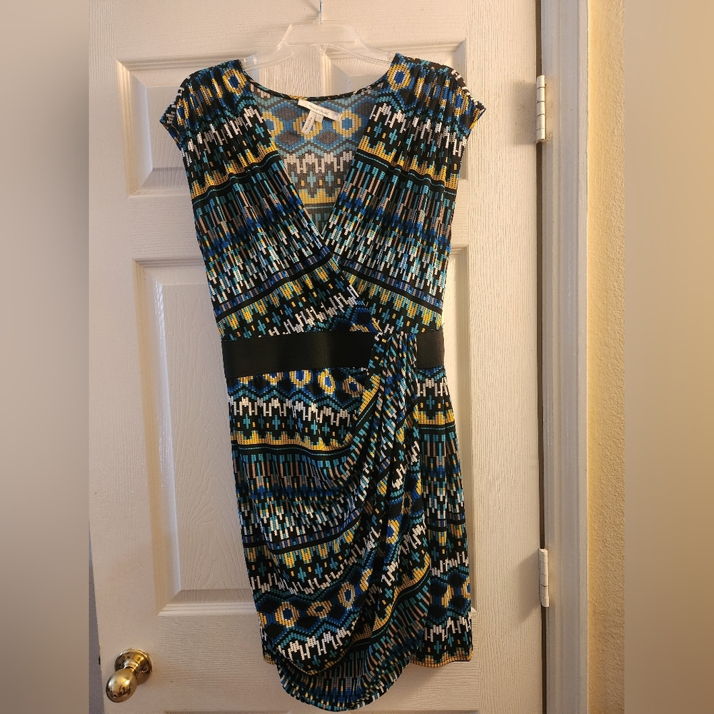 Max & Cleo Green Black Asymmetrical Sheath Dress